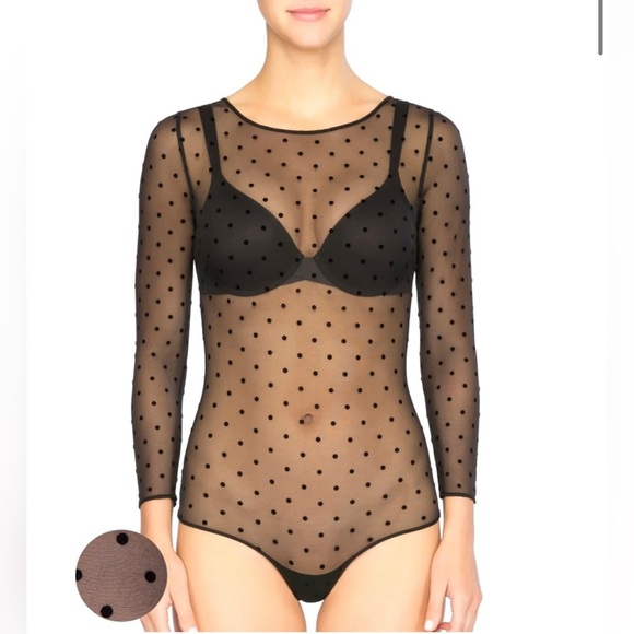 NEW SPANX - Smoothing Mesh Flocked Dot Thong Bodysuit - Picture 2 of 9